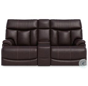 Clive 1595 Brown Leather Power Reclining Console Loveseat With Power Headrest And Lumbar