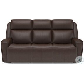 Barnett Dark Brown Leather Power Reclining Sofa With Power Headrest And Lumbar