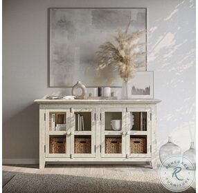 Rustic Shores Scrimshaw Distressed Off White 54" Accent Cabinet
