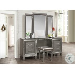 Tamsin Silver Gray Metallic Vanity With Mirror
