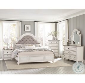 Baylesford Antique White And Gray King Upholstered Panel Bed