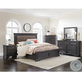 Bolingbrook Wire Brushed Charcoal Upholstered Queen Storage Platform Bed