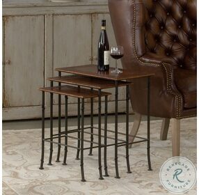 Kew Gardens Brown Leather Nesting Tables