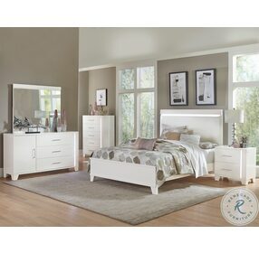 Kerren White High Gloss Queen Upholstered Panel Bed