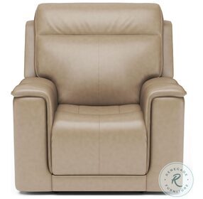 Miller Beige Leather Power Recliner With Power Headrest And Lumbar