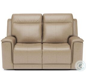 Miller Beige Leather Power Reclining Loveseat With Power Headrest And Lumbar