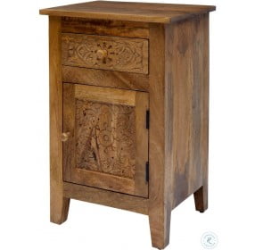 Global Archive Natural Hand Carved Accent Table