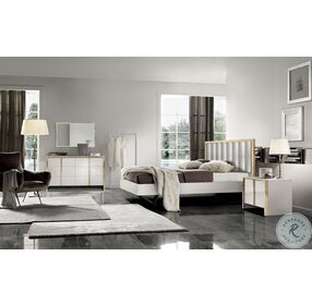 Fiocco Premium White and Gold King Panel Bed