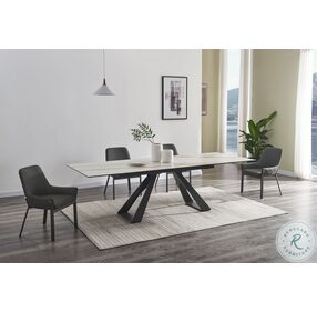 Swan White Ceramic and Gray Extendable Dining Table