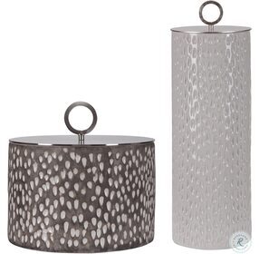 Cyprien Off White And Smoke Gray Crackle Glazes Canisters Set Of 2