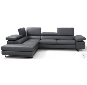 I867 Dark Grey Italian Leather LAF Chaise Sectional