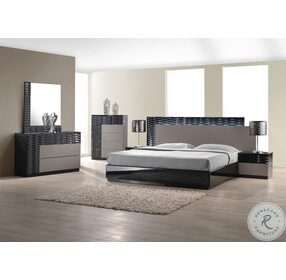 Roma Black and Grey Lacquer Queen Platform Bed