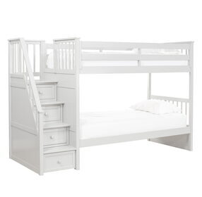 School House White Twin Over Twin Stair Case Bunk Bed with Trundle