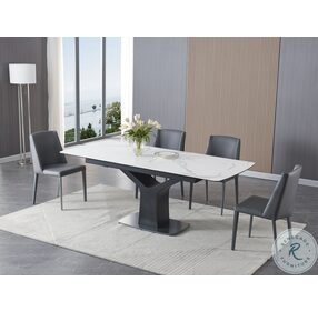 Fiori White Ceramic and Black Extendable Dining Table