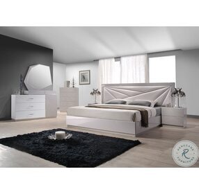 Florence White & Light Grey Lacquer King Platform Bed