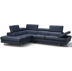 A761 Blue Italian Leather Chaise LAF Sectional