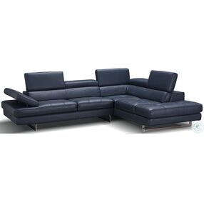 A761 Blue Italian Leather Chaise RAF Sectional