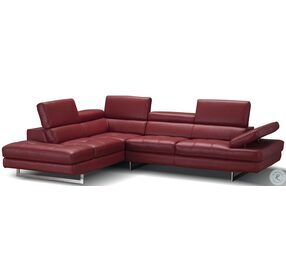 A761 Red Italian Leather Chaise LAF Sectional
