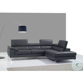 A973 Grey Italian Leather Chaise RAF Sectional
