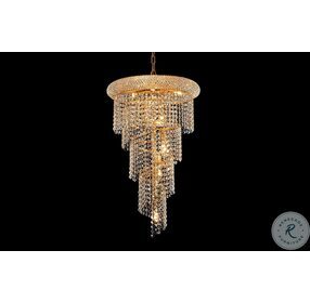 Spiral 16" Gold 8 Light Pendant With Clear Royal Cut Crystal Trim