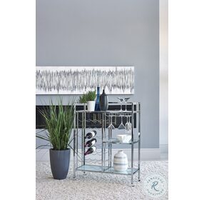 Derion Chrome Glass Shelf Serving Cart with Casters