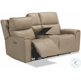 Jarvis Parchment Leather Power Reclining Console Loveseat With Power Headrest And Footrest