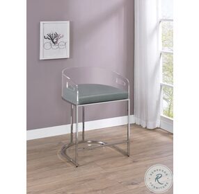 Thermosolis Grey And Chrome Acrylic Back Counter Height Stool Set of 2