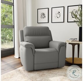 Sawyer Light Gray Leather Power Recliner With Power Headrest And Lumbar