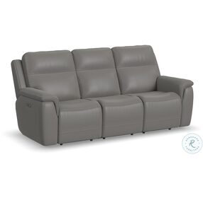 Sawyer Light Gray Leather Power Reclining Living Room Set With Power Headrest And Lumbar