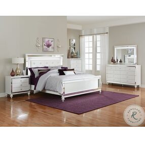 Alonza Metallic White Queen Upholstered Panel Bed