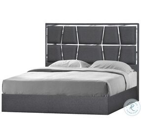 Degas Charcoal Upholstered Platform Bedroom Set with Milan White Lacquer Casegood