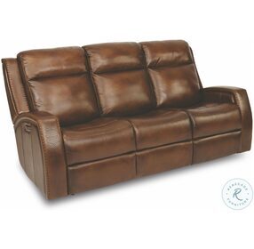 Mustang Brown Leather Power Reclining Living Room Set With Power Headrest And Footrest