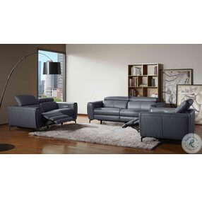 Lorenzo Blue Grey Italian Leather Reclining Sofa