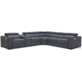 Picasso Blue Grey Top Grain Leather Power Reclining Sectional