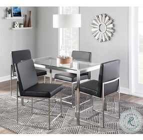 Fuji Stainless Steel And Black Faux Leather High Back Dining Chair Set Of 2