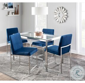 Fuji Blue High Back Velvet And Brushed Stainless Steel Dining Chair Set Of 2