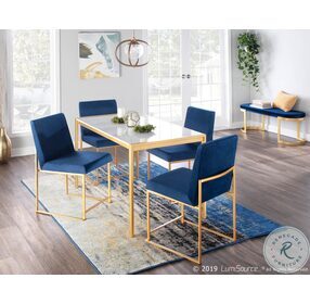 Fuji Blue High Back Velvet And Gold Metal Dining Chair Set Of 2