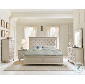 Celandine Silver And Off White California King Upholstered Panel Bed