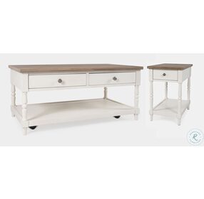 Grafton Farms Brushed White With Brushed Brown Top 2 Drawer Cocktail Table