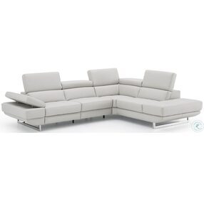 The Annalaise Silver Gray Italian Leather Reclining RAF Sectional