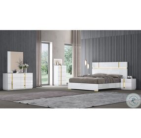 Kyoto White and Gold Lacquer King Platform Bed