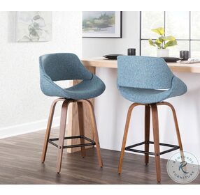 Fabrico Walnut And Blue Noise Fabric Swivel Counter Height Stool Set Of 2