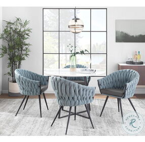 Braided Matisse Black Metal With Grey Faux Leather And Blue Fabric Chair