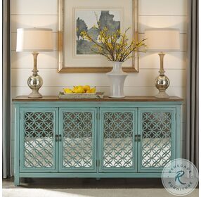 Eclectic Living Turquoise 4 Door Accent Cabinet