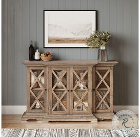 Carrington Distressed Brushed Bisque Wire Brushed 60" Breakfront Accent Cabinet