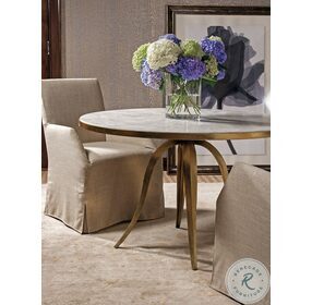 Signature Designs White And Gold Foil Crystal Stone Round Dining Table