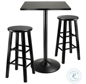 Obsidian Black 3 Piece Square Counter Height Dining Set with 2 Wood Stools