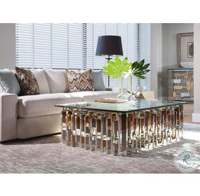 Signature Designs Stainless Steel And Brass Cityscape Rectangular Cocktail Table