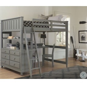 Lake House Stone Full Loft Bed with Desk