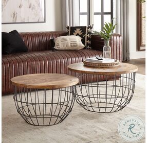 Akins Weathered Honey And Pewter Caged Nesting Accent Tables